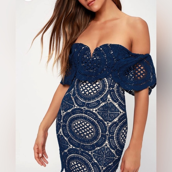 Lulus Bellissimo Navy Blue Lace Off-the-Shoulder
Bodycon Dress - Picture 2 of 8